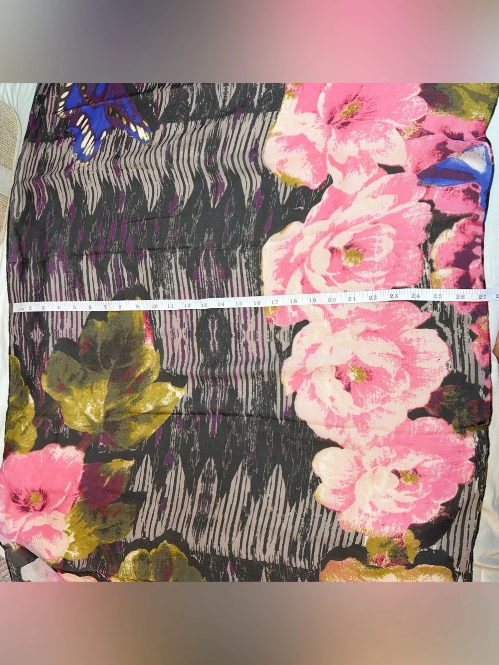 Oversized Pink Floral Butterfly Scarf Wrap